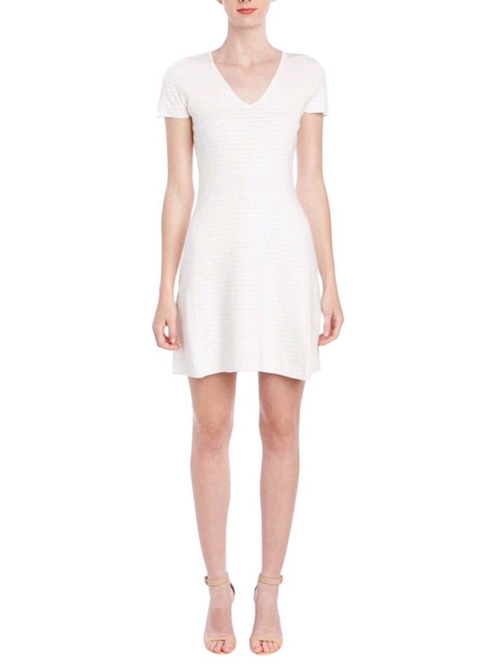 Theory Anderz O Dream Fabric Ivory Stretch Pullover V Neck Bodycon Dress Size L